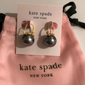 Kate Spade New York Shine On Faux Gray Pearl Gold Drop Earrings